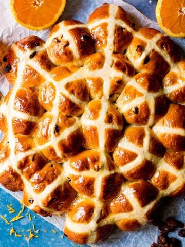 Hot cross buns on a blue background