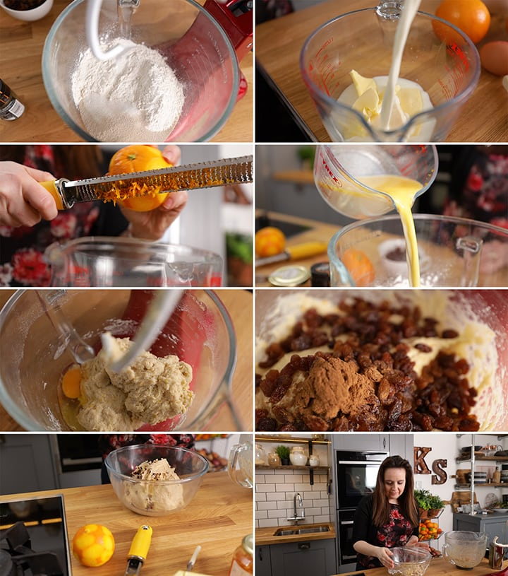 Initial process steps for making hot cross buns in a collage