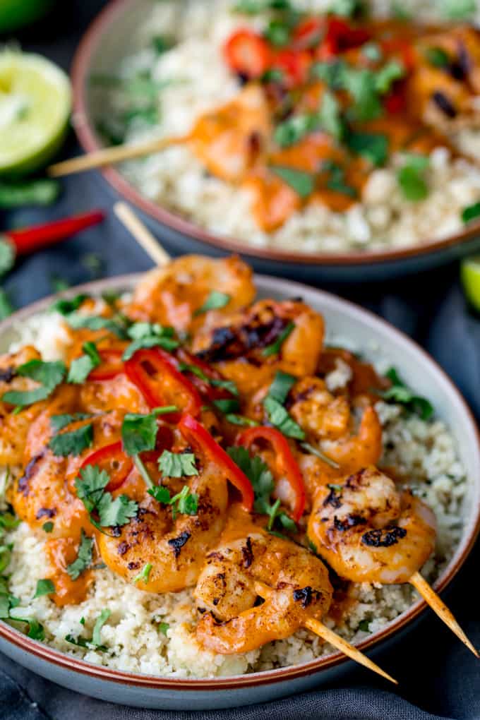 Thai Prawns With Cauliflower Rice in a bowl