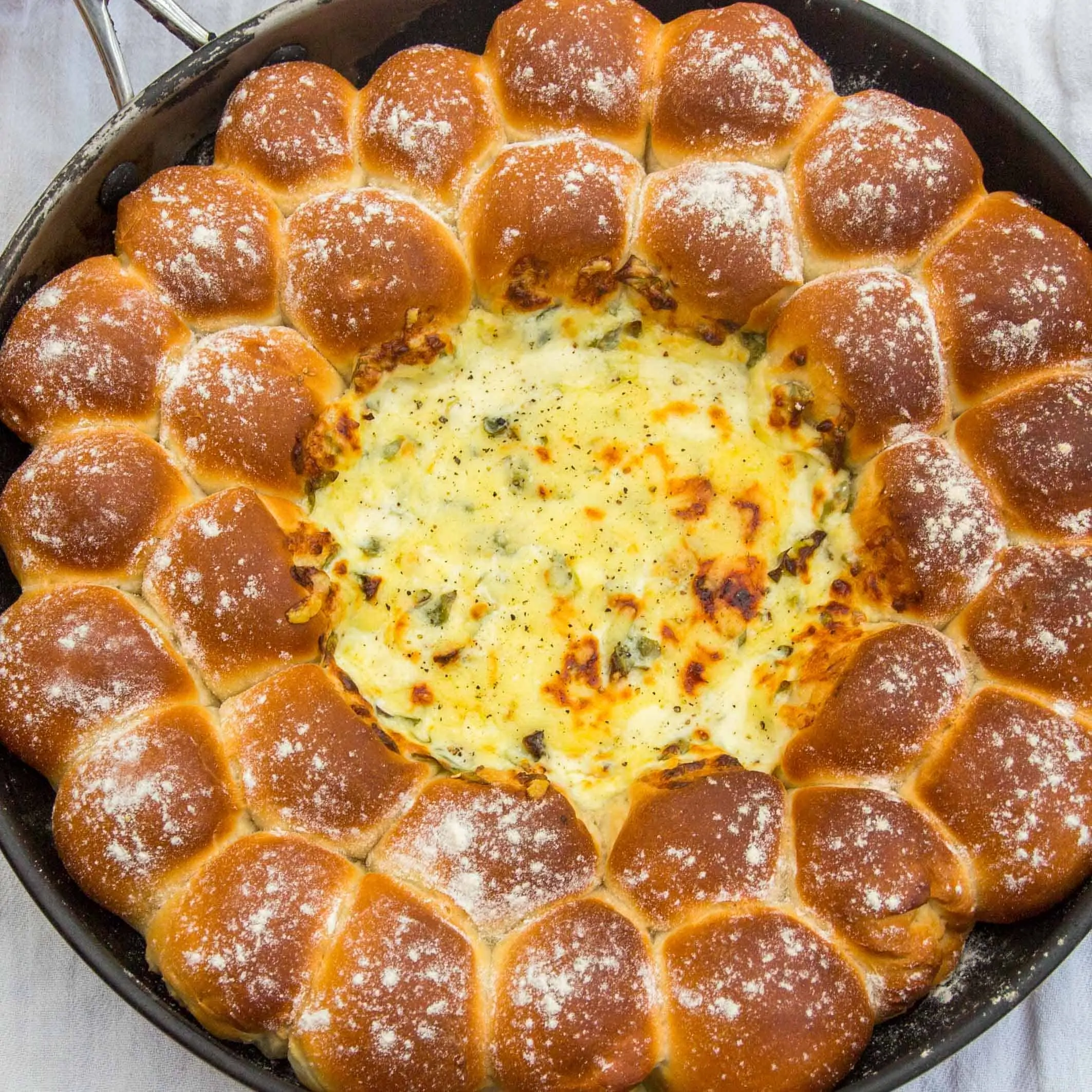 Skillet Dough Balls with Cheesy Chard Dip1