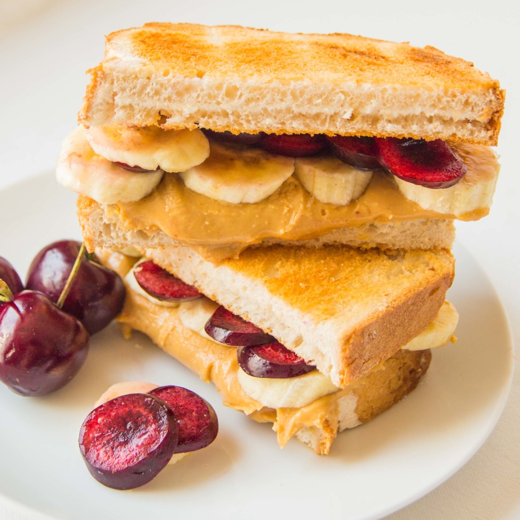 Peanut Butter, cherry and banana toastie - day two of my five day 'Sweet Toasties' series to brighten up your holiday breakfast.