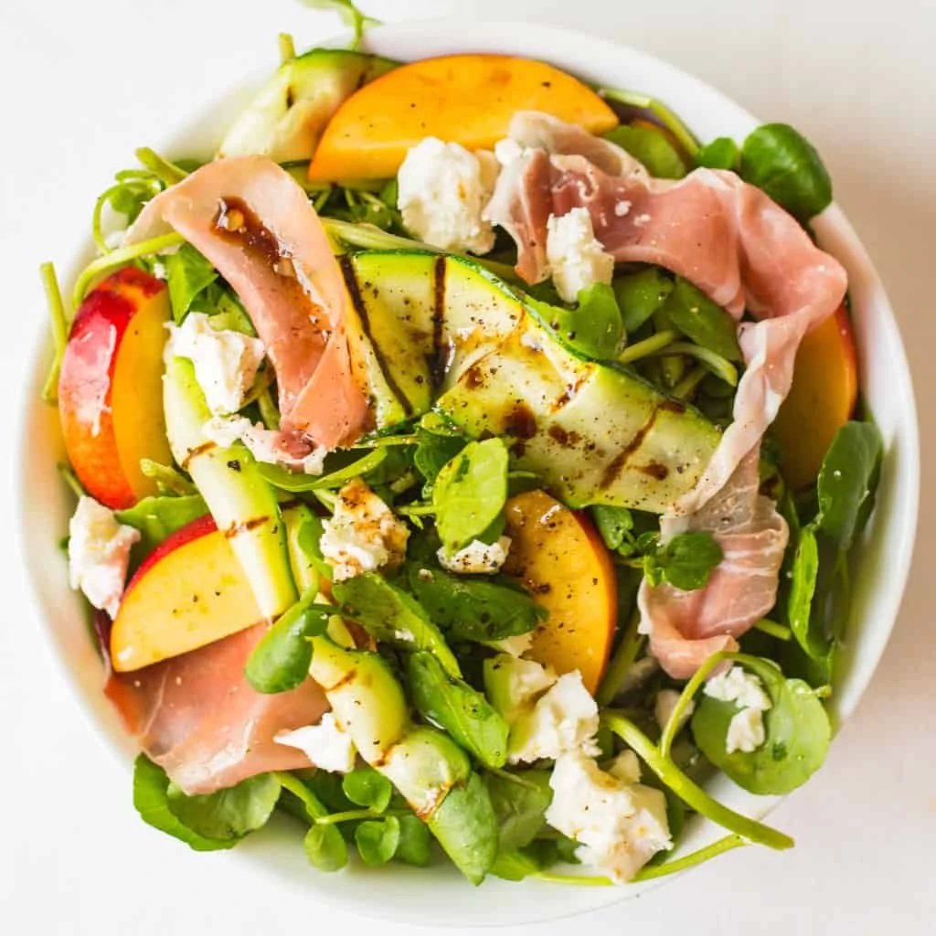 Prosciutto, feta and nectarine salad with griddled courgette - the perfect summer salad!