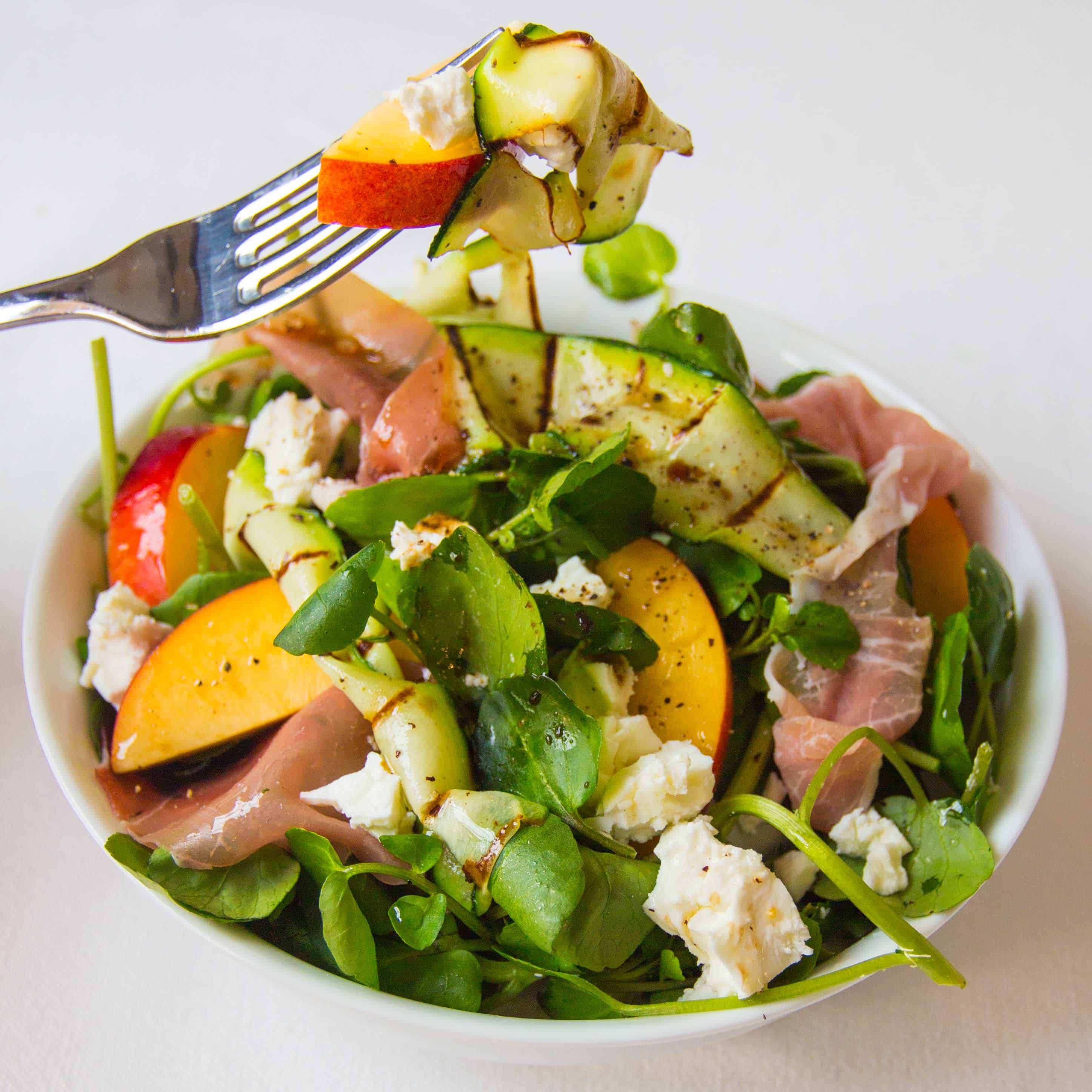 Prosciutto, feta and nectarine salad with griddled courgette - the perfect summer salad!