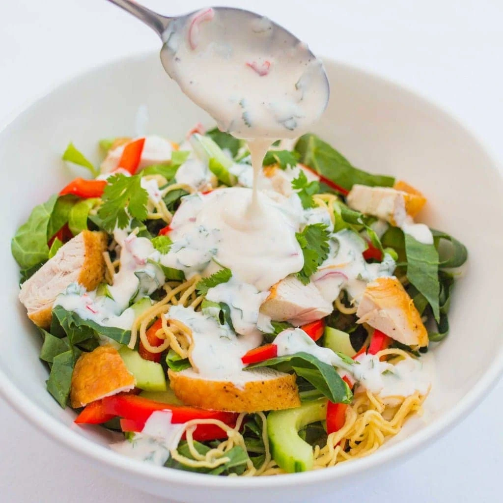 Chicken Noodle Salad with Creamy Chilli Lime Dressing - A colourful summer salad to set your taste buds tingling