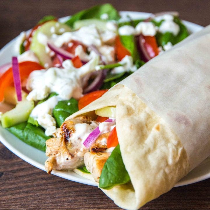 Chicken Souvlaki with Homemade Tzatziki - Light and spicy chicken wraps with a creamy cucumber dressing