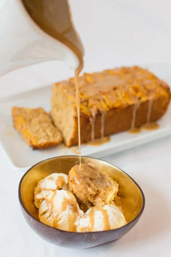 Coconut Pineapple Bread - Soft, tender coconut cake with caramelized pineapple and a brown sugar glaze.