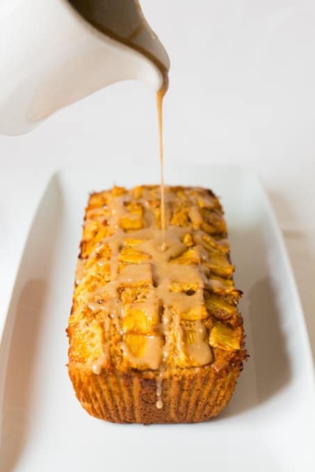 Coconut Pineapple Bread - Soft, tender coconut cake with caramelized pineapple and a brown sugar glaze.