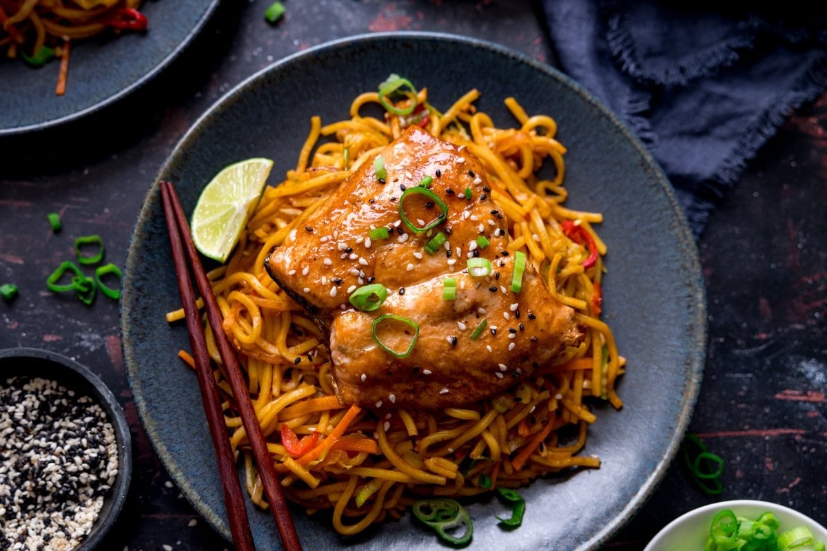Asian Salmon with Chilli Lime Noodles - Nicky's Kitchen Sanctuary