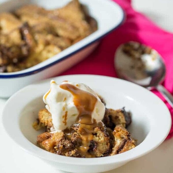 Caramel and Nutella Bread Pudding - A sweet, sticky and indulgent bowl of happiness