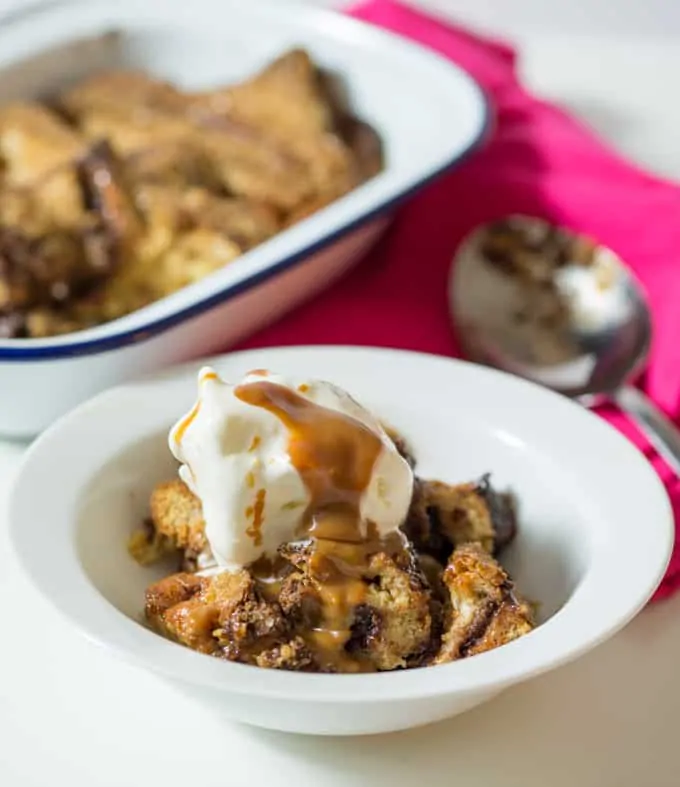 Caramel and Nutella Bread Pudding - A sweet, sticky and indulgent bowl of happiness