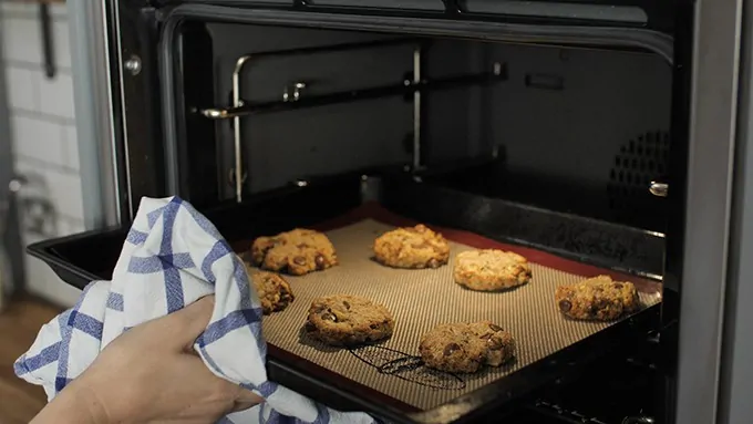 Banana oat cookies coming out of the oven