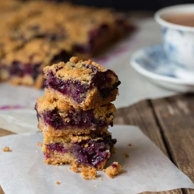 Blueberry Crumble Slice. The biscuit base is actually just a compressed version of the crumble topping - super easy!