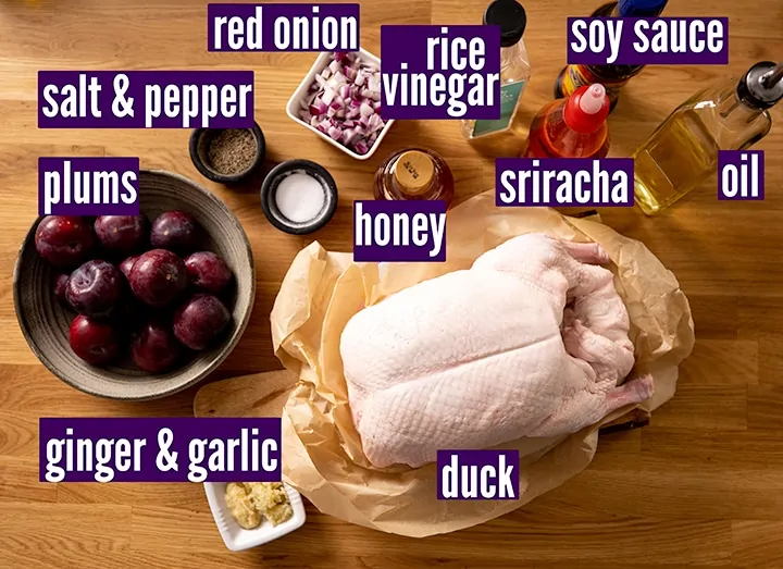 Ingredients for crispy duck with plum sauce