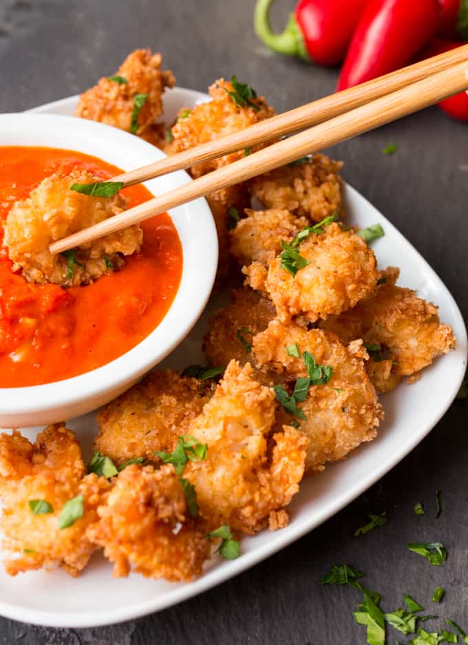 Crunchy Coconut Prawns with Fiery Tomato Dip - easy and addictive!