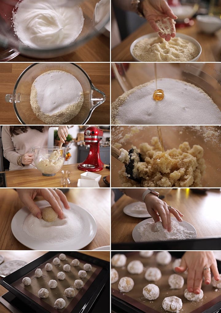 10 image collage showing how to make amaretti cookies