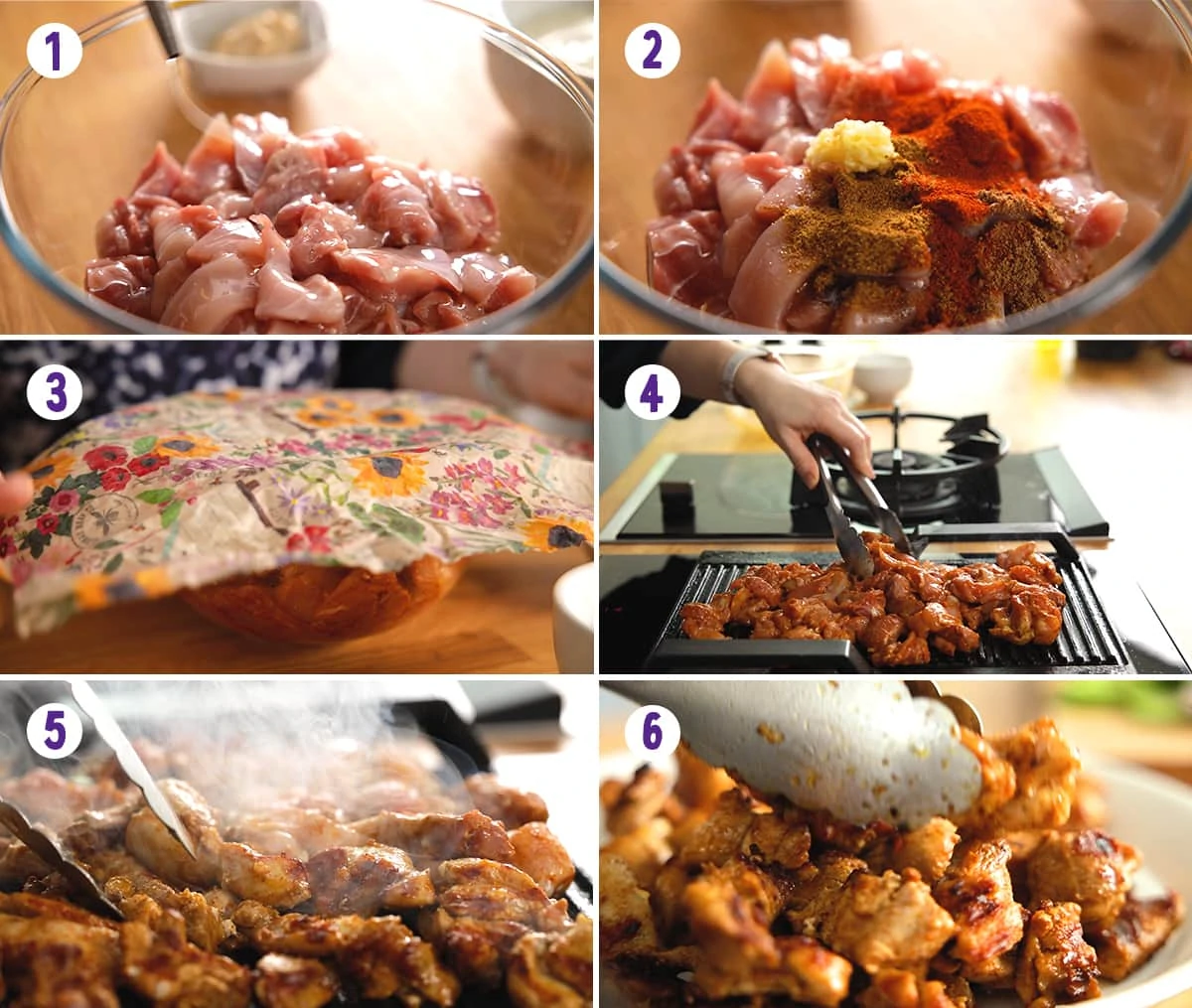 6 image collage showing how to make Chicken Shawarma
