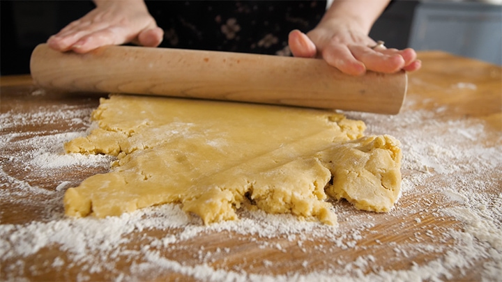 Shortbread dough being rolled out