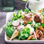 chicken shawarma salad - Spiced, griddled chicken served with a cool salad and a creamy, zesty dressing.