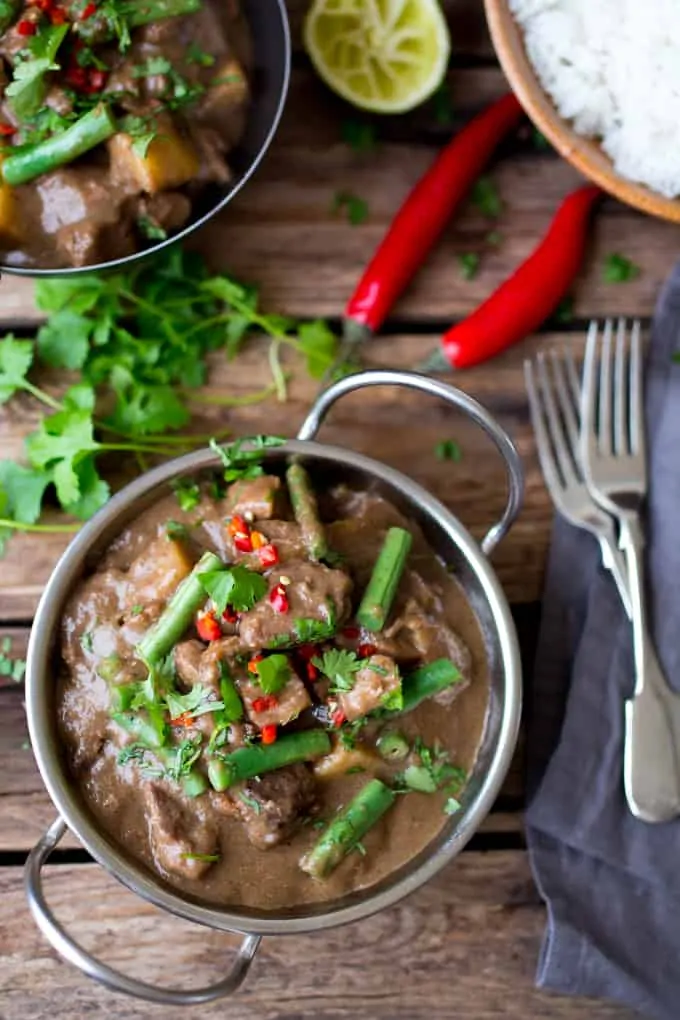 Slow Cooked Lamb Massaman Curry - tender lamb and potatoes with coconut milk and an easy homemade massaman sauce.