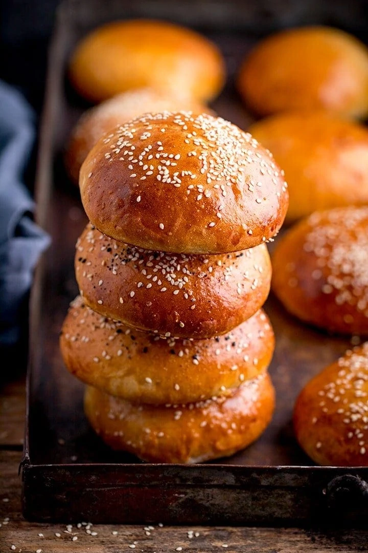 stack of 4 brioche buns on top of each other