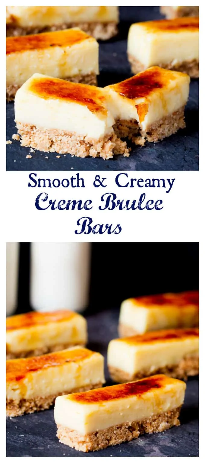 These Crème Brulee Bars are smooth, creamy and delicious - with a biscuit base and a crunchy sugar topping.