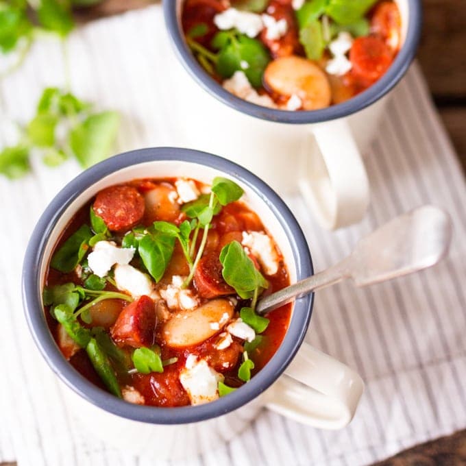 Butterbean Chorizo and Feta Soup - So delicious and ready in 20 minutes!