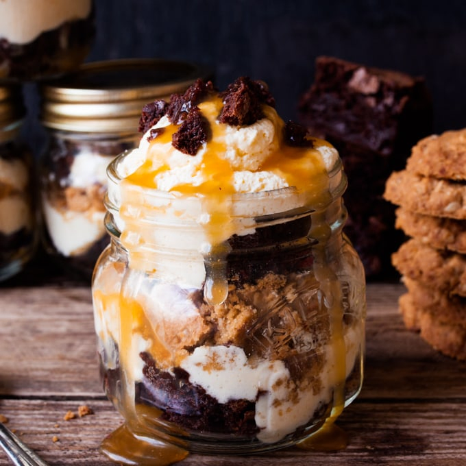 Oaty Chocolate Brownie Parfait with Salted Caramel - Gluten free heaven!