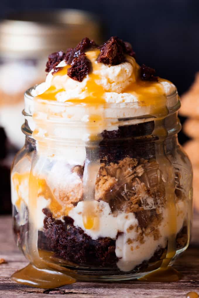 Oaty Chocolate Brownie Parfait with Salted Caramel - Gluten free heaven!