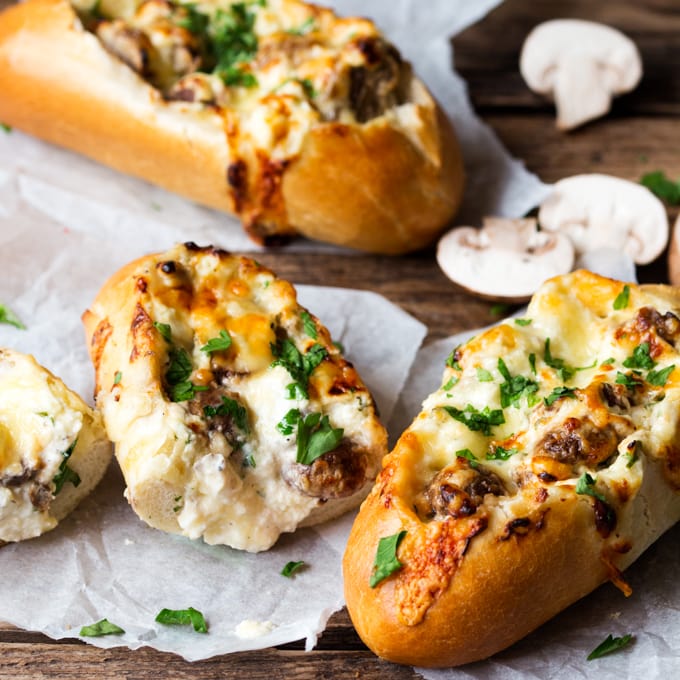 Creamy Garlic & Mushroom Stuffed Bread