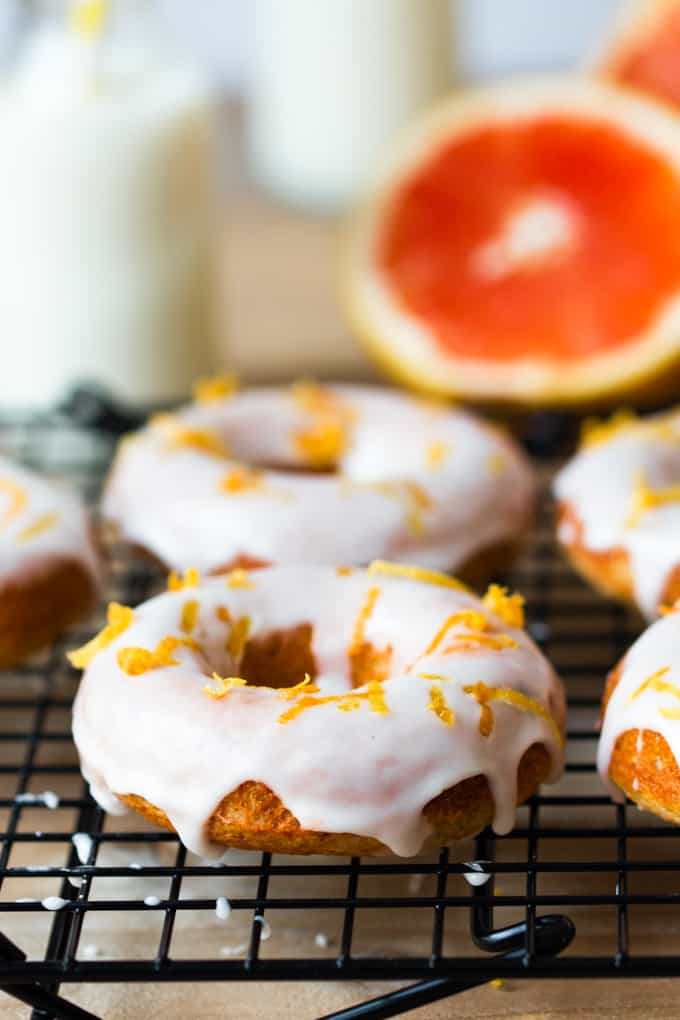 Healthier Grapefruit Doughnuts - made with whole wheat flour, coconut oil and greek yogurt. Baked rather than fried. Wonderful for breakfast!