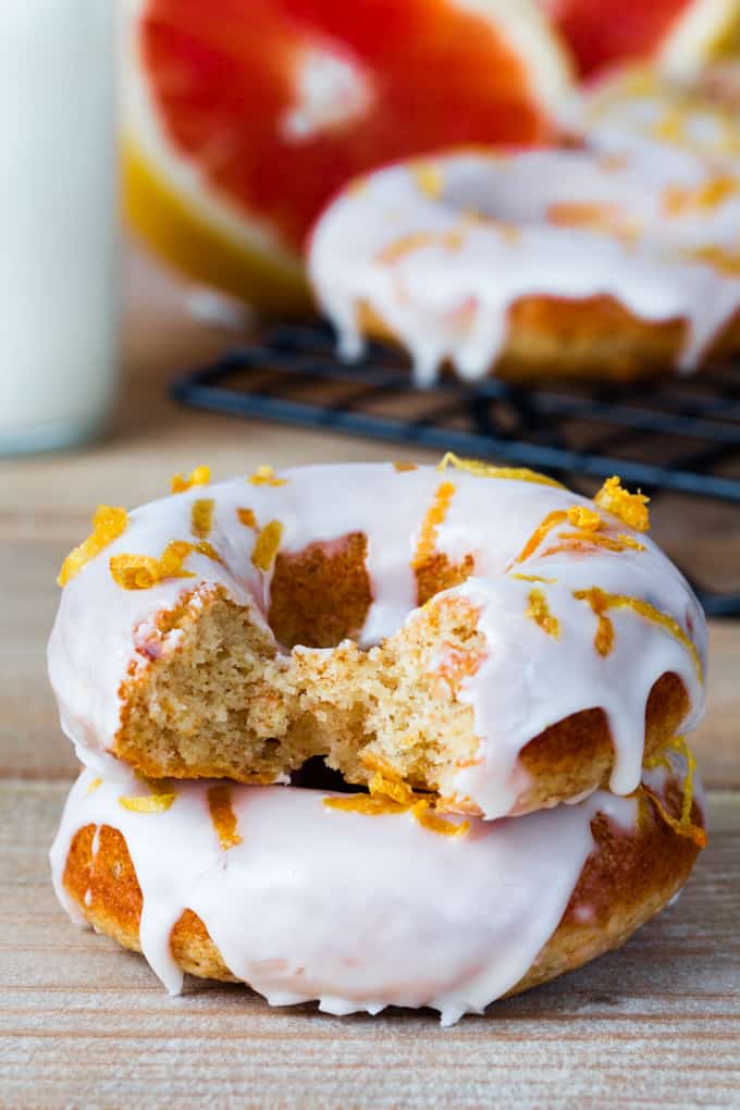 Healthier Grapefruit Doughnuts - made with whole wheat flour, coconut oil and greek yogurt. Baked rather than fried. Wonderful for breakfast!