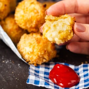 Baked Cheesy Potato Croquettes - An easy bite-sized snack or side dish made from leftover mashed potato.
