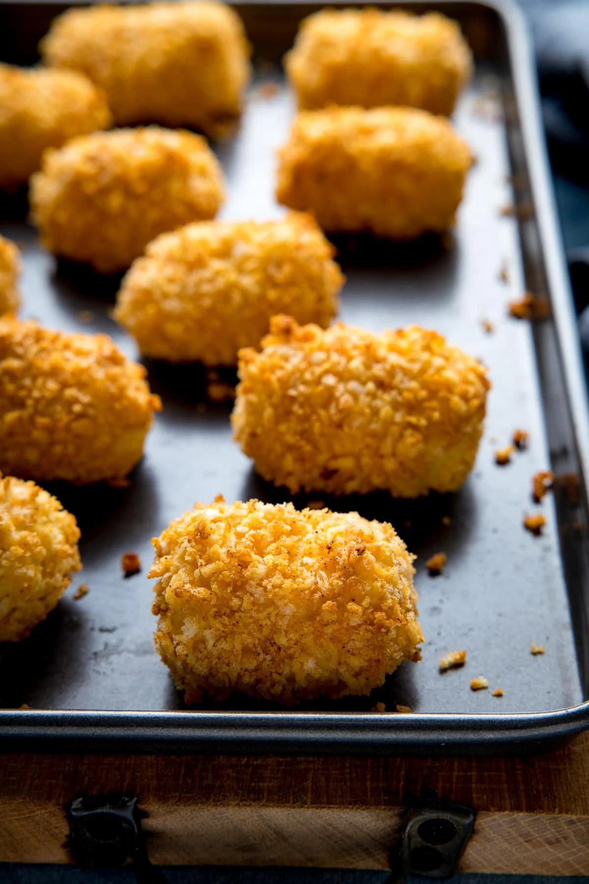 potato croquettes on a baking tray