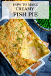 Fish pie with mashed potato with a text overlay