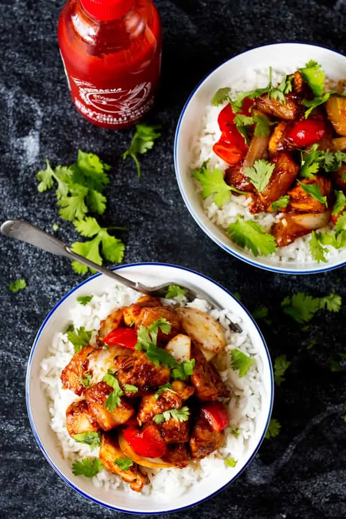 Tender chicken breast, pineapple, onion and peppers, cooked in a sweet and salty sauce until deliciously caramelised.