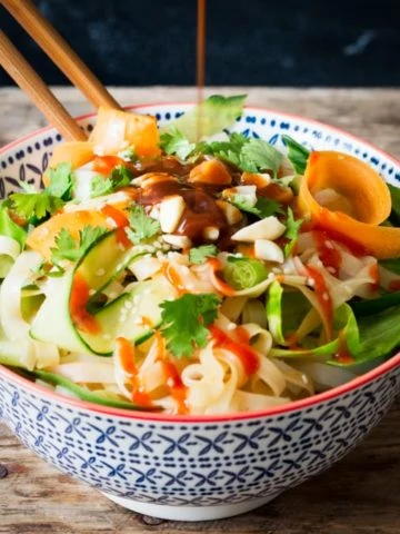 This simple noodle salad with spicy nut sauce makes a great meat-free lunch. Or serve it with Thai fishcakes for a delicious dinner.