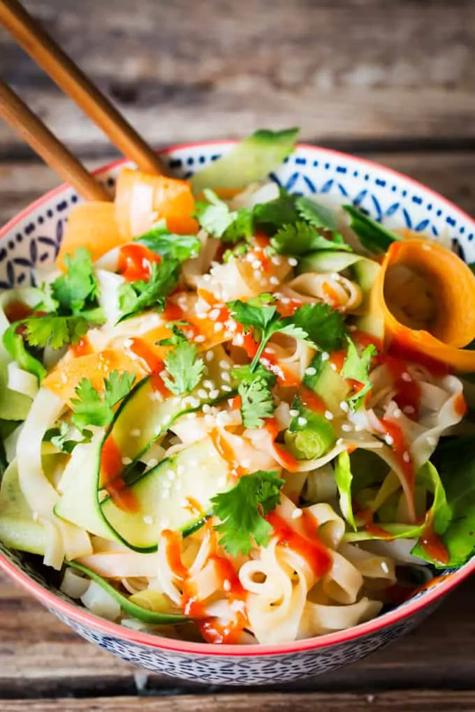 This simple noodle salad with spicy nut sauce makes a great meat-free lunch. Or serve it with Thai fishcakes for a delicious dinner.