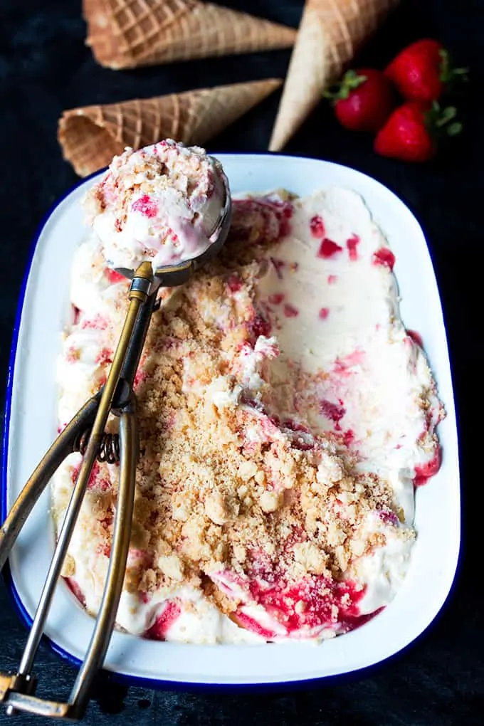 No-churn, strawberry shortbread ice cream - decadently creamy and delicious!