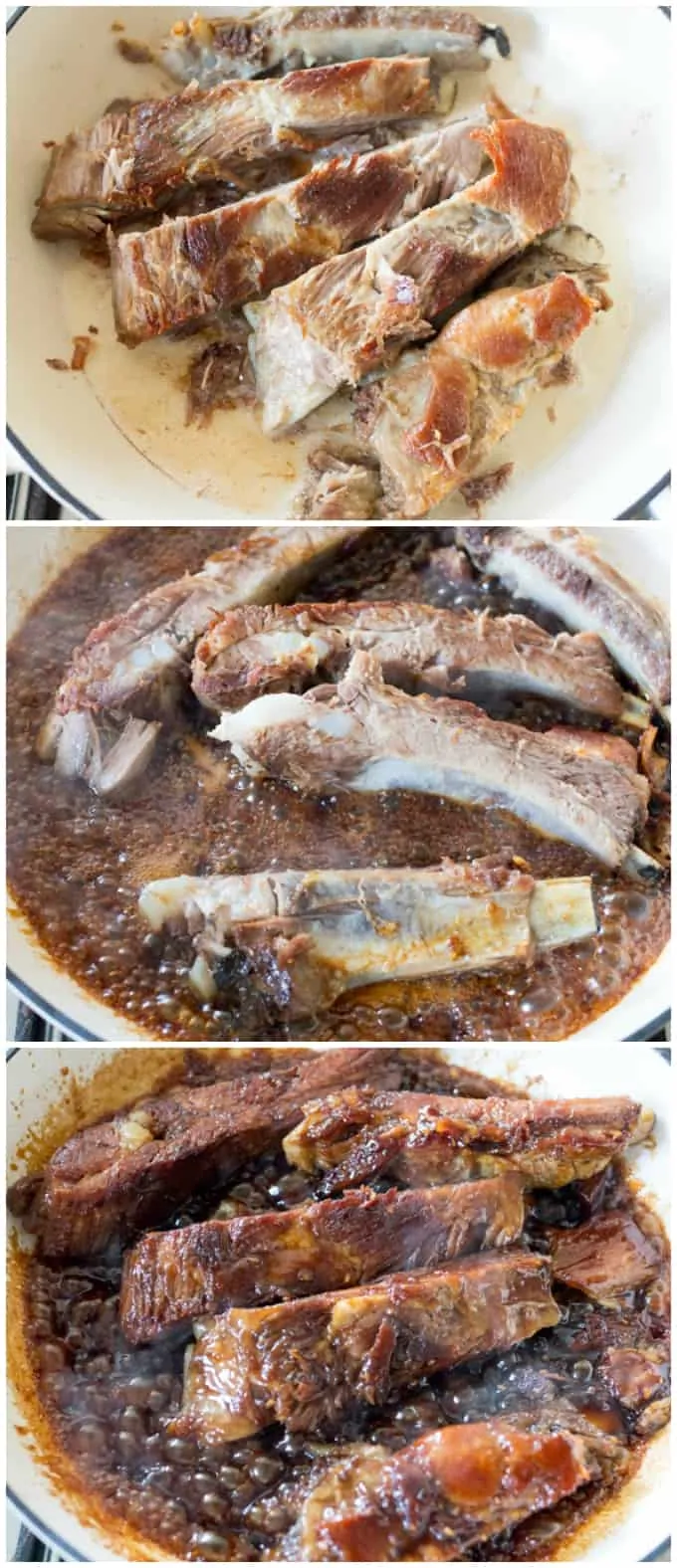 Fall apart pork ribs with a golden crispy exterior, covered in a sweet, sticky sauce. The best ribs I've ever tasted.