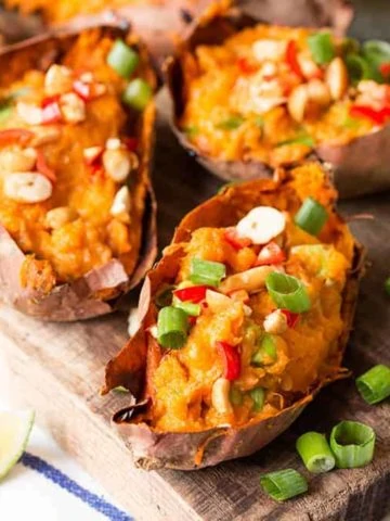 A healthy vegan sweet potato recipe - packed with Thai flavours. A great snack for game day.