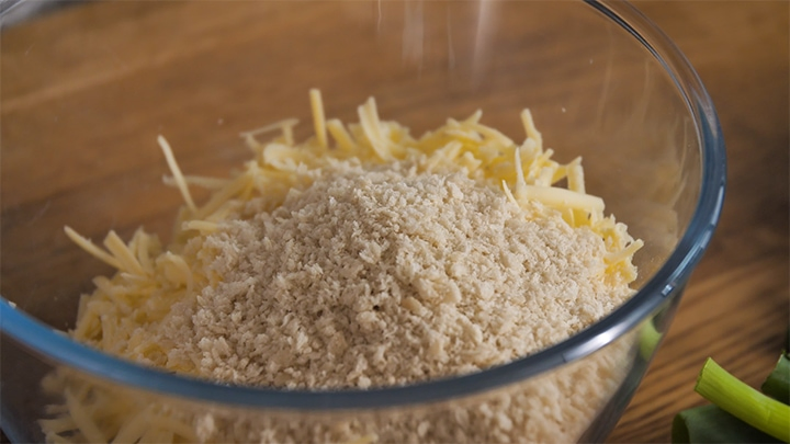 Cheese and breadcrumbs in a bowl