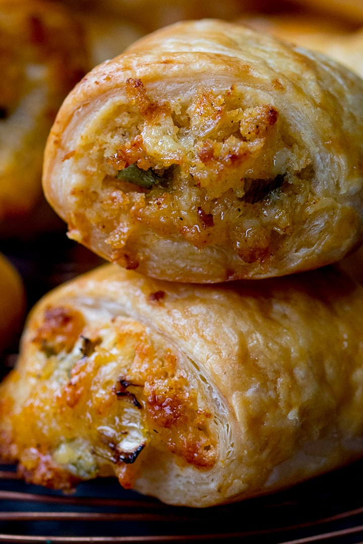 Close up of vegetarian sausage rolls