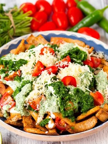 Homemade Healthy Nachos. Lot's of flavour and a touch of heat served on crunchy baked 'nachos'.