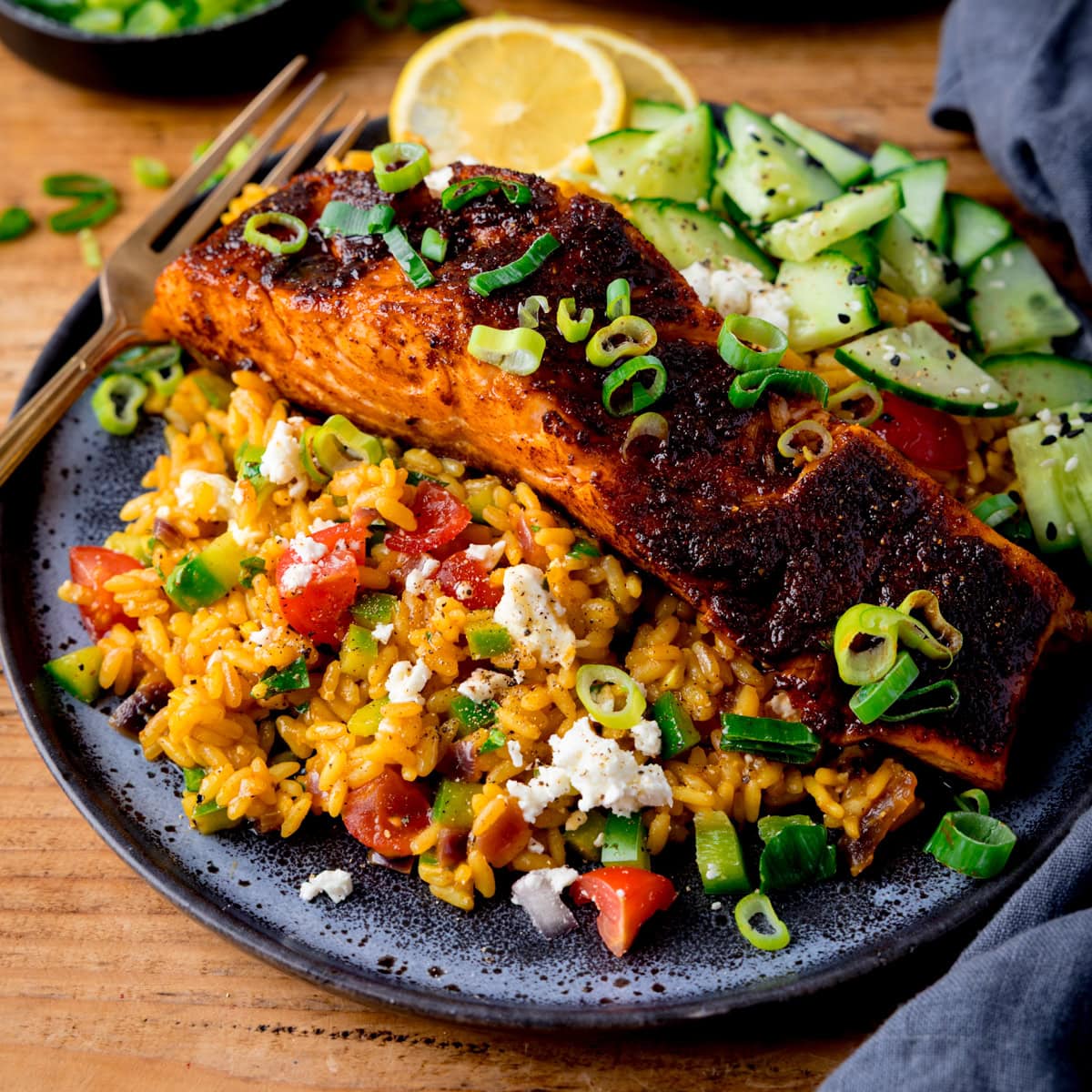 Spiced Salmon with Vegetable Rice