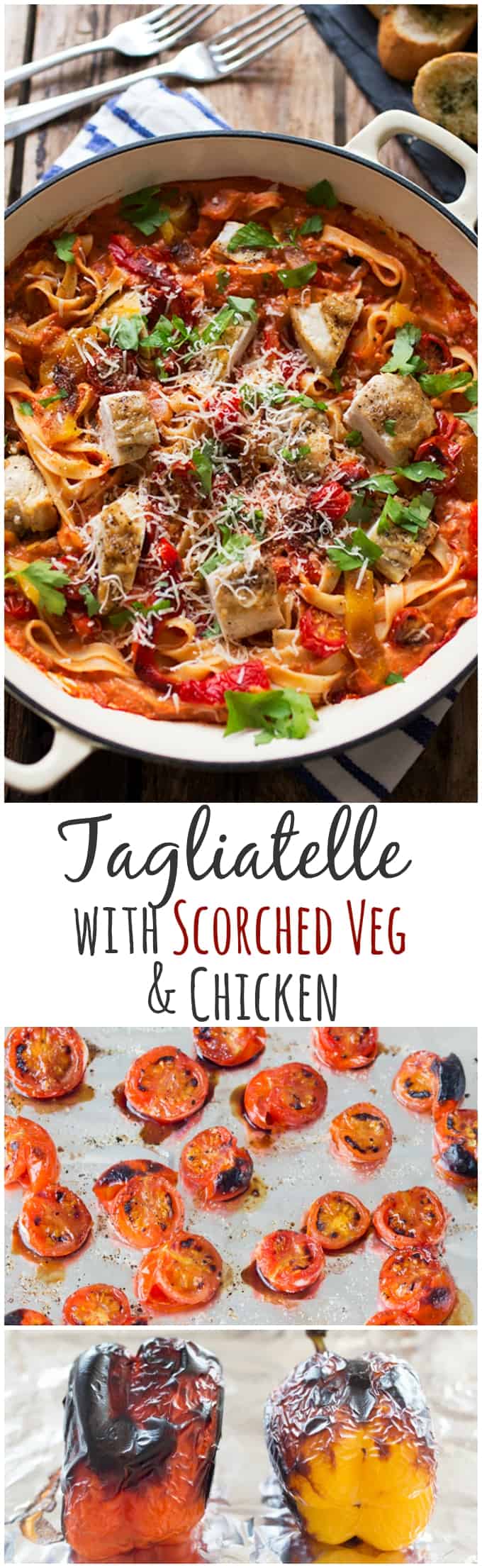 Add extra flavour to your pasta dishes by scorching some tomatoes and peppers under the grill. Mix into a creamy-tomato sauce with tagliatelle and chicken for a dinner that's less than 470 calories (slimming world friendly too).