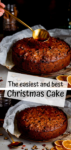 Two image collage of fruit Christmas cake with a text overlay