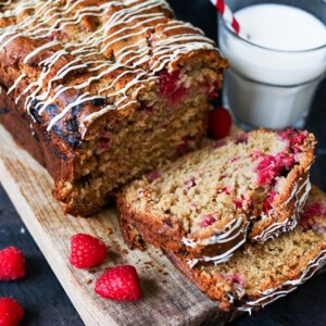 Raspberry and white chocolate loaf - no mixer required for this moist and fruity cake.