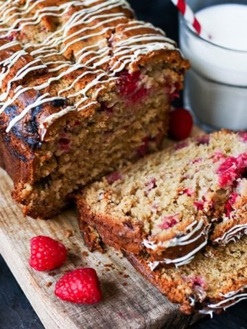 Raspberry and white chocolate loaf - no mixer required for this moist and fruity cake.