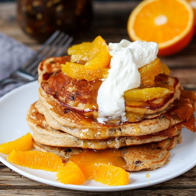 Mincemeat Pancakes with Orange Butter Sauce - A tasty breakfast to use up that leftover sweet mince pie filling!