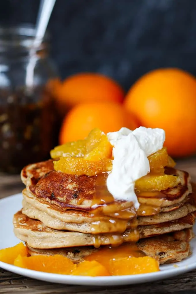 Mincemeat Pancakes with Orange Butter Sauce - A tasty breakfast to use up that leftover sweet mince pie filling!